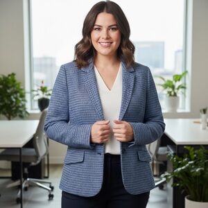 Talbots Aberdeen Blue Women's Mini Houndstooth Plaid Jacket Blazer size 14